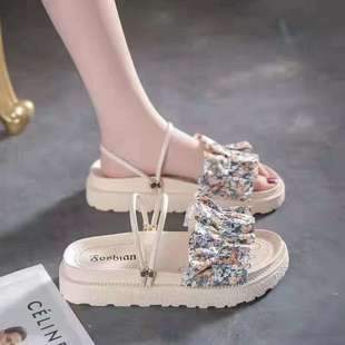 Floral Sandals Fairy Style Ins Trend 2025 New Summer Flats Roman with Skirt Two-Wear Sandals