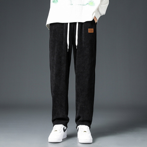 Handsome men's lazy, loose and comfortable velvet straight pants, men's all-matching corduroy draping solid color straight pants