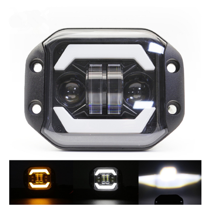 Lámpara de trabajo LED cuadrada de Wrangler Cross Country Vehicle Angel Eye Spotlight incrustado en barra delantera red de niebla modificada