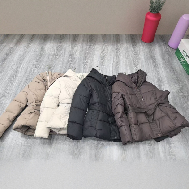 Russia 2025 Winter New Style Belt Retro Lace-Up Hooded Casual Slimming Cotton Padded Thick Coat Versatile Cotton