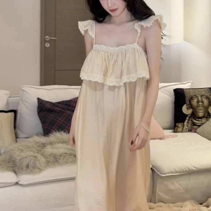 "Morning Mist Girl" French-Style Pure and Desirable Gentle Vacation-Inspired Long Strap Dress Nightgown "Morning Mist Girl" French-Style Pure and Desirable Gentle Vacation-Inspired Long Strap Dress Nightgown