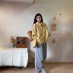美式复古格子拼接灯芯绒外套女秋季慵懒chic宽松休闲翻领工装夹克