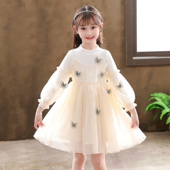 Spring girls' princess dress, fairy puff sleeves, fashionable puff skirt, small fragrant style knitted temperament, medium and large children's dress