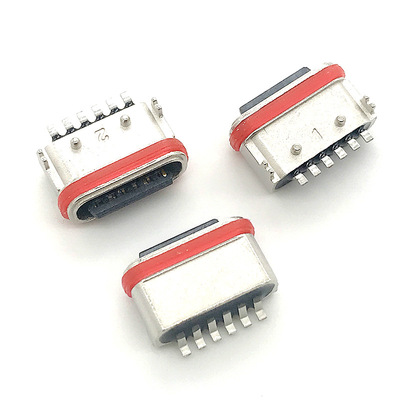 防水贴片TYPE-C6P连接器 红色防水圈USB母座TYPE-C卷带源头工厂|ms