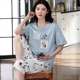 Cross-border pajamas women's summer short-sleeved cropped pants pullover round neck printed girls' spring and autumn widened homewear suit