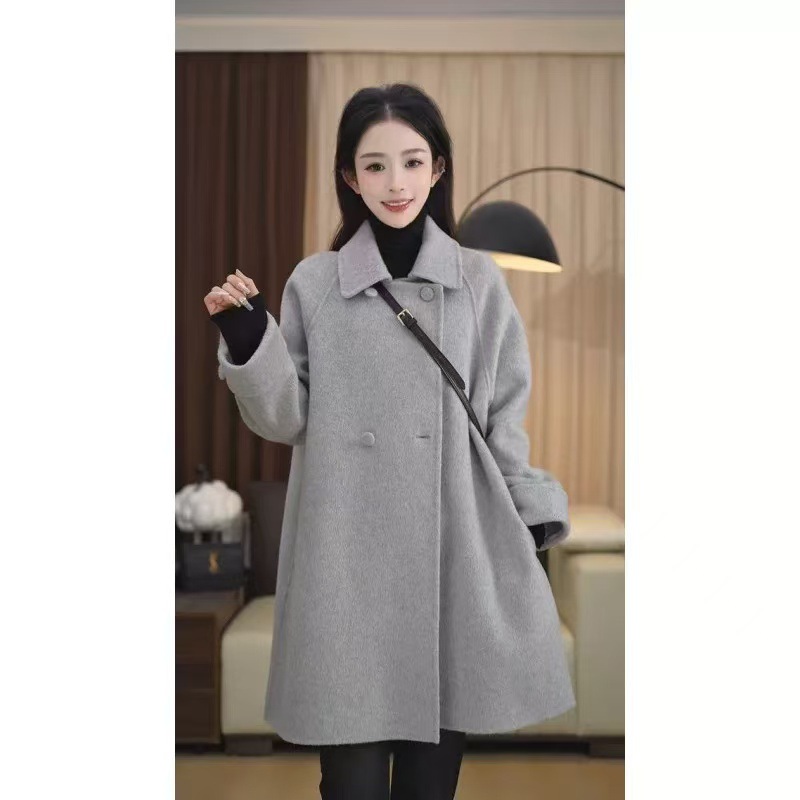 メーカーがカスタマイズした新しいハイエンドカシミア両面ウールコートスタンドカラールーズウールコート卸売