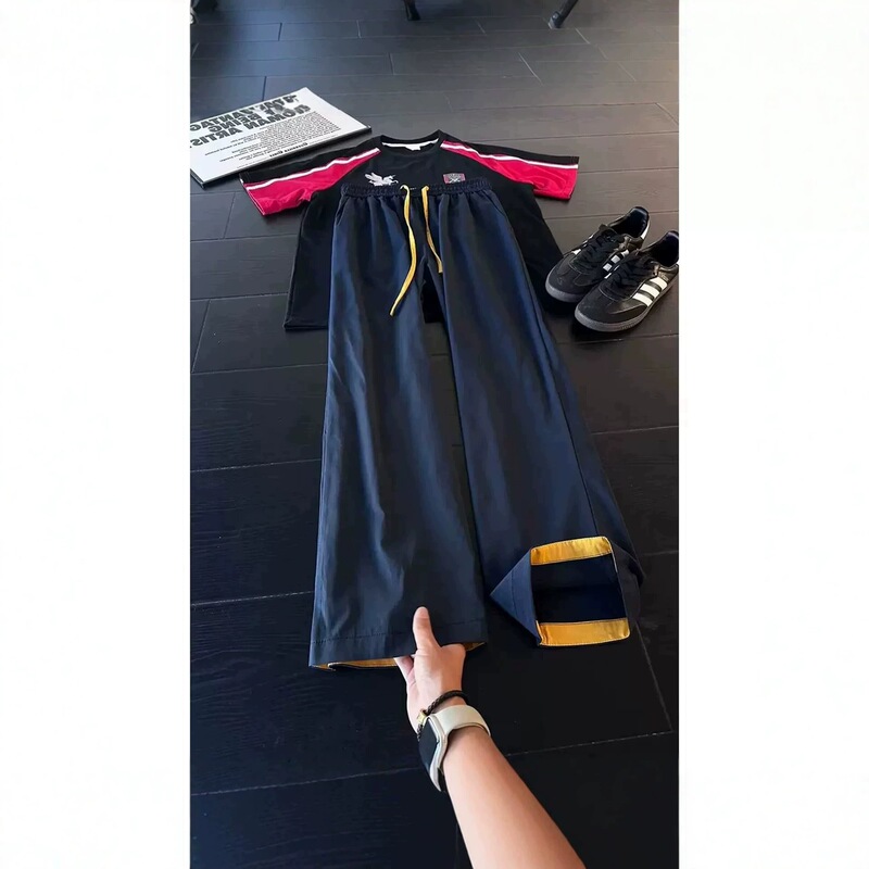 American-style cleanfit color-block quick-drying pants for men, summer thin sports straight-leg design, cool and casual pants American-style cleanfit color-block quick-drying pants for men, summer thin sports straight-leg design, cool and casual pants