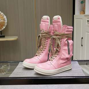 New European and American high-top fashion boots cowhide breathable lace-up platform height increasing sneakers couple's fashion Knight boots