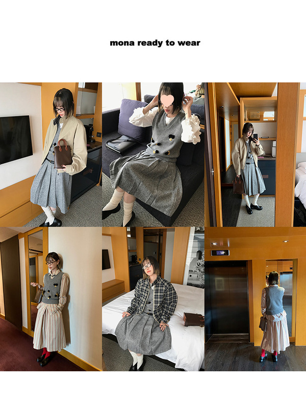 MONA 33羊毛 复古气质v领背心马甲女小个子 早秋新款叠穿马夹上衣|undefined