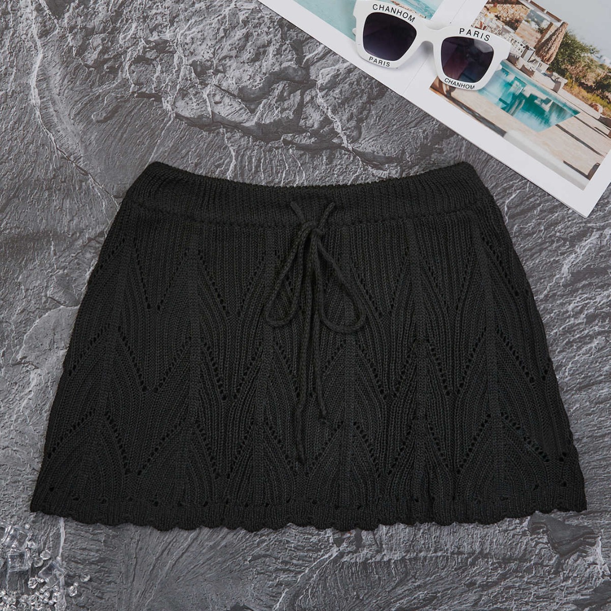 2024 europeo y americano nuevo traje de baño de las mujeres de color sólido sexy de punto hueco playa bikini Falda Mujer transfronteriza Amazon