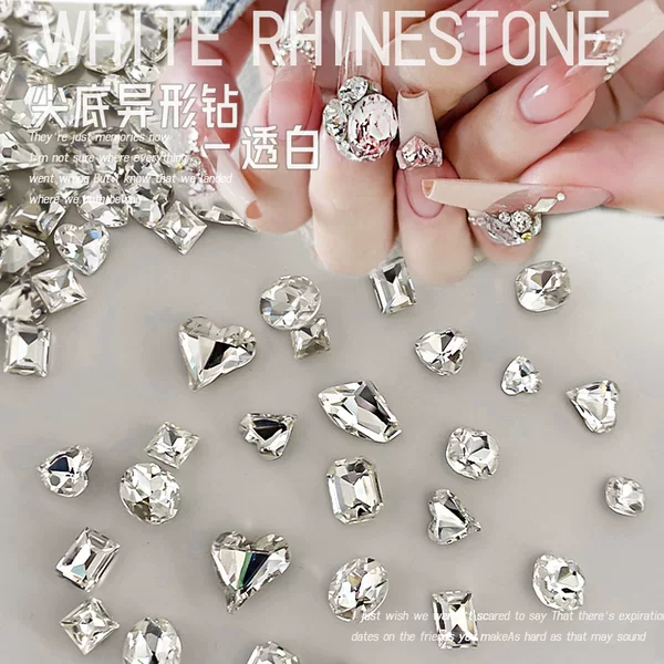 Internet Celebrity Super Shiny Nail Art Rhinestones White Pointed Bottom Irregular Rhinestones Heart-Shaped Rock Candy Octagonal Headwear Accessories Nail Art Accessories