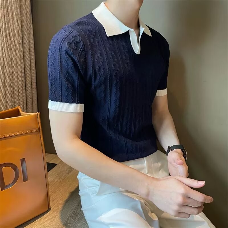 Herren Eis Seide Strickpolo Slim Fit Kurzarm Sommer Pullover_voghion.com