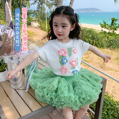 韓版童裝2023夏季新款兒童圓領立體花朵短袖T恤女童寶寶公主上衣