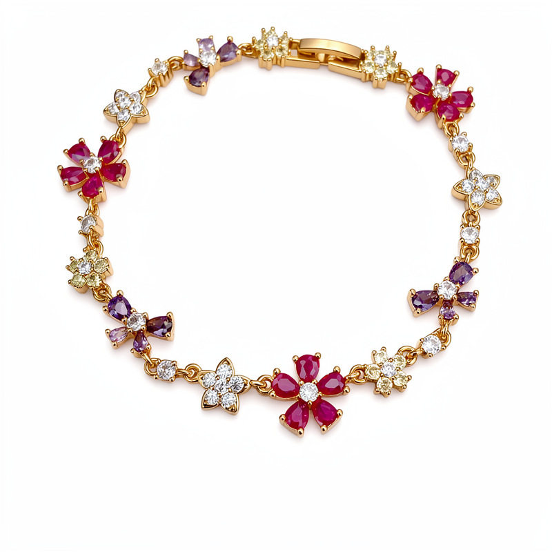 Oro verdadero, pulseras de arco de flores de piedra, pulseras de nicho lujosas, exquisitas joyas de moda al por mayor.