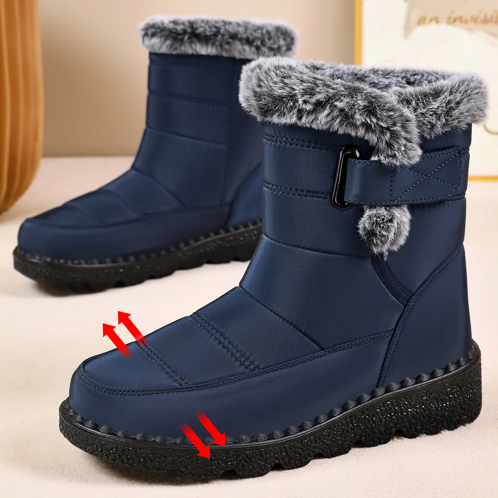 Botas de Invierno para Mujer, Nuevas, Exportación, Talla Grande, Forradas de Felpa, Botas Largas Gruesas, Zapatos de Algodón Ligeros de Poliuretano, Botas Cálidas para la Nieve.