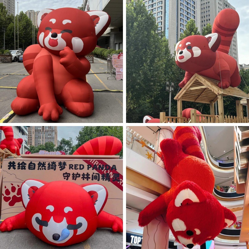 充气卡通小熊猫浣熊气模动物爬墙大型户外商场景区主题活动展览