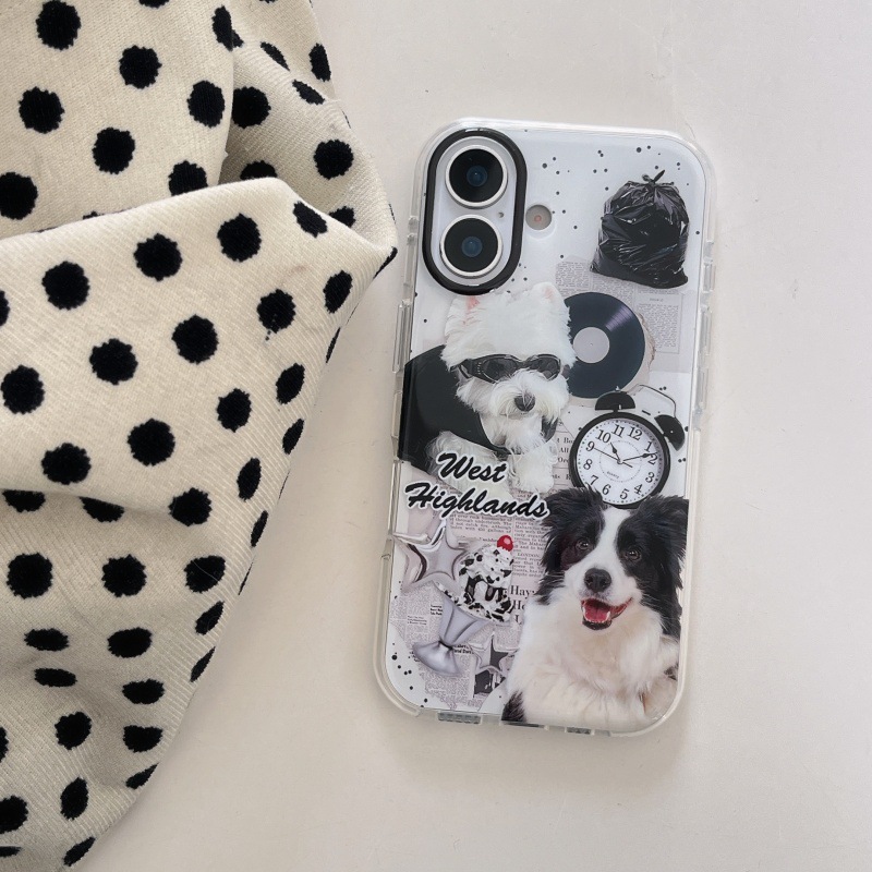 Periódico en blanco y negro retro cachorro para Apple 15ProMax funda para teléfono móvil 16Pro Diversión 14/13 Pareja 16PM