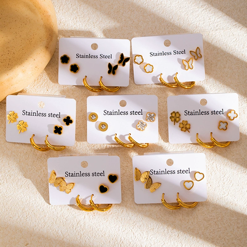Трансграничные серьги из нержавеющей стали, легкий роскошный комплект, четырехлистный клевер, любовь, матовые серьги-бабочки, невыцветающие серьги из титановой стали для женщин