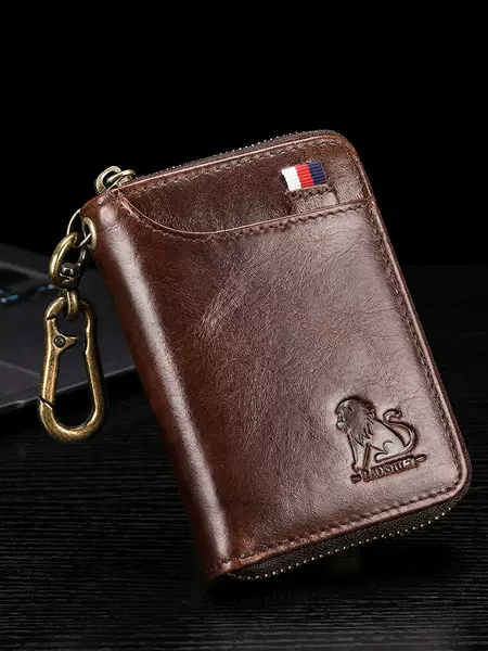 Steel Lion Genuine Leather Car Key Holder, Waist-Hanging Anti-Theft Key Case, Cowhide Key Pouch, Two-In-One Coin Purse