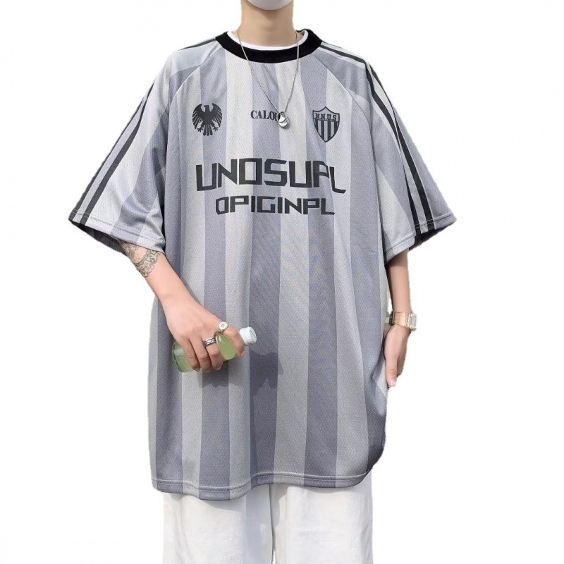 Camiseta de verano marca de moda suelta de moda de media manga de moda urbana cuello redondo rayado Delgado diario de los hombres Nuevo