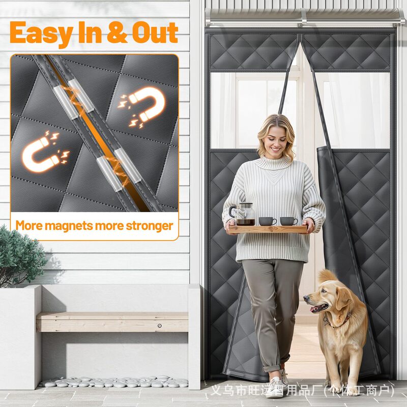 Amazon Insulated Door Curtain Winter Warm Door Cover with Transparent Window Windproof Oxford Cloth Portable with Velcro