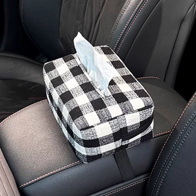 Tissue Cover Car Seat Back: Car tissue box/set - plaid-tissue-paper-black