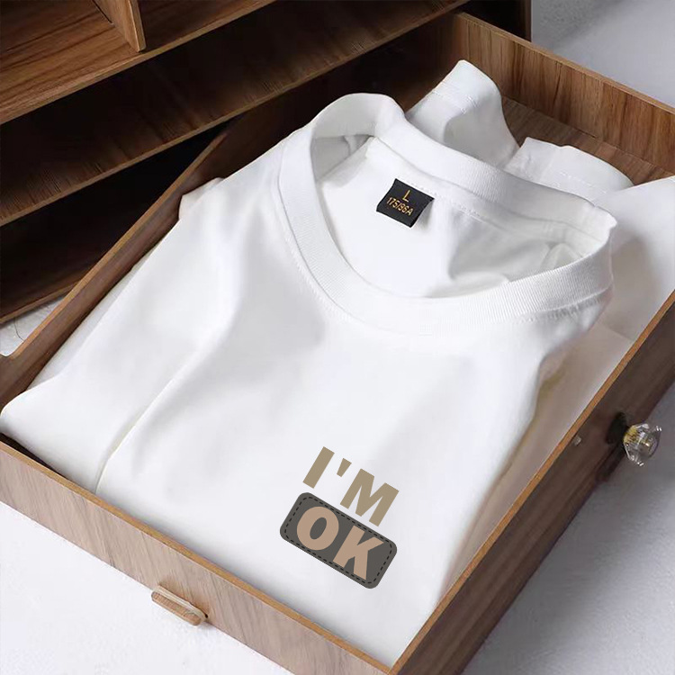 Verano de Hong Kong blanco cuadrado seda de hielo de cuello redondo camiseta de hombre impresa casualidad vintage camiseta de pareja