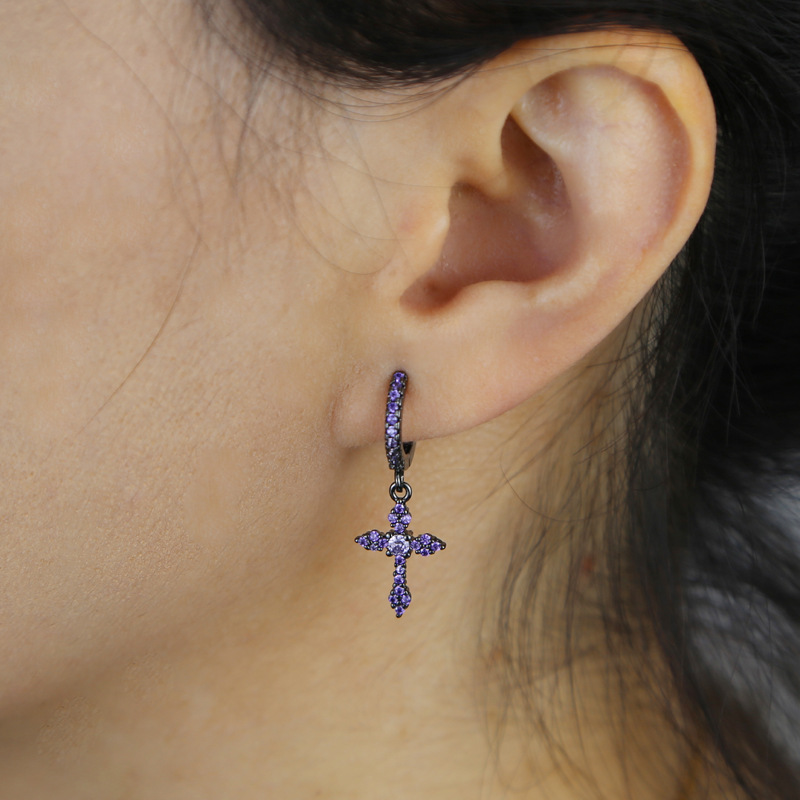 10g Weight Copper Ear Needle Material Drop Earrings Classification 1 Pair Quantity Daily, Street Occasion Copper Material Cross Pattern All Seasons Season Women's Gender Hip-Hop, Punk Style 1 Pair Hip-Hop Punk Cross Copper Drop Earrings 6