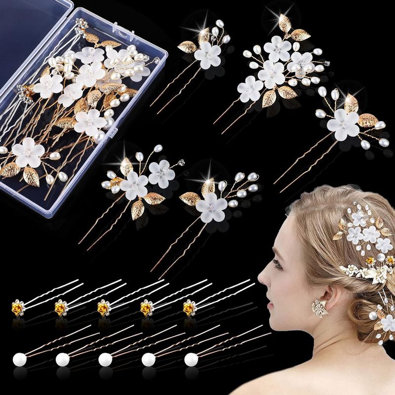 真珠のu型のヘアピンのヘアピンのビーズの花の髪とフォークの髪のドリルの花嫁の髪の花のフォークのu型のヘアピンの女性|undefined
