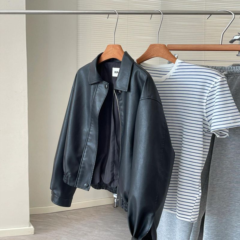 Black Short Leather Jacket for Women 2026 Spring and Autum New Jacket Cool Style Petite Popular Motorcycle Style