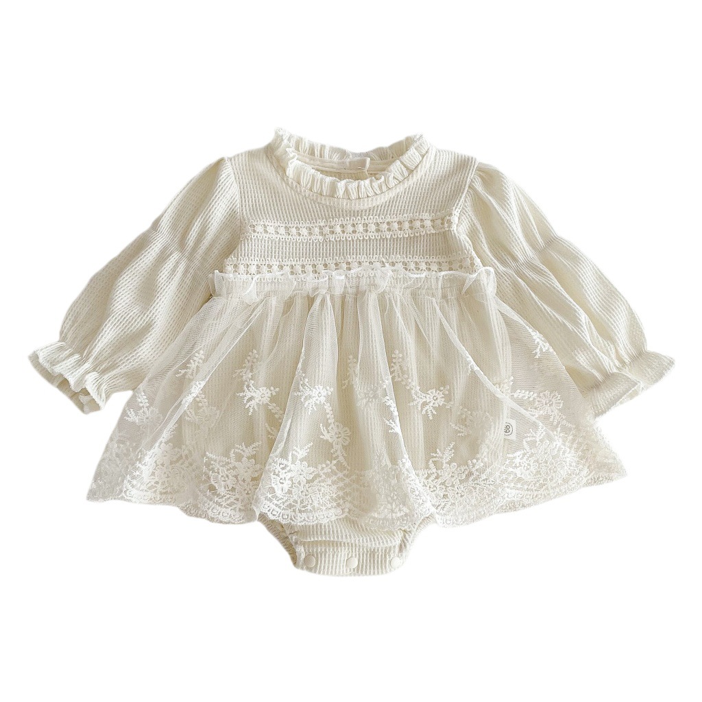 Mameluco de Primavera y Otoño para Bebé Niña, Mono con Encaje Elegante para Recién Nacida, Vestido de Princesa para Gatear