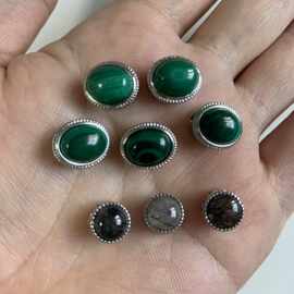 混款天然水晶魔盒配件椭圆形孔雀石盒子简约黑发晶魔盒DIY通孔