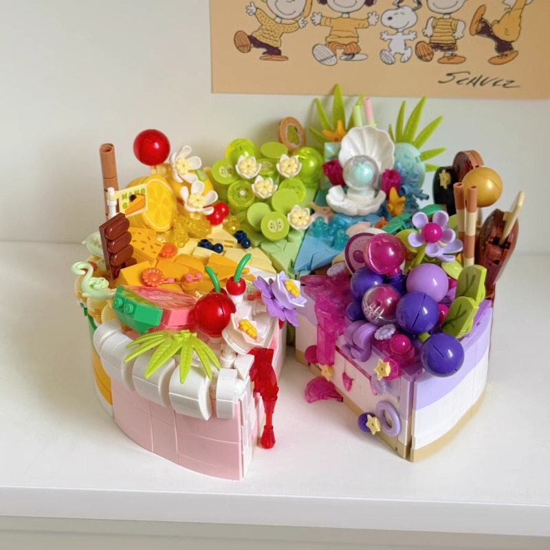 Compatible with Lego Eternal Flower Cake Blocks Puzzle Handmade Assembled Desktop Ornaments Toys for Girlfriend Gift Wholesale
