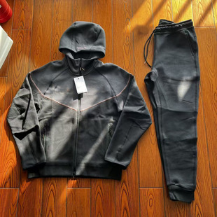 Spring and Autumn 2024 Leisure Sports Drawstring Stitching Cotton Knitted Men's suit Joint Hook 748