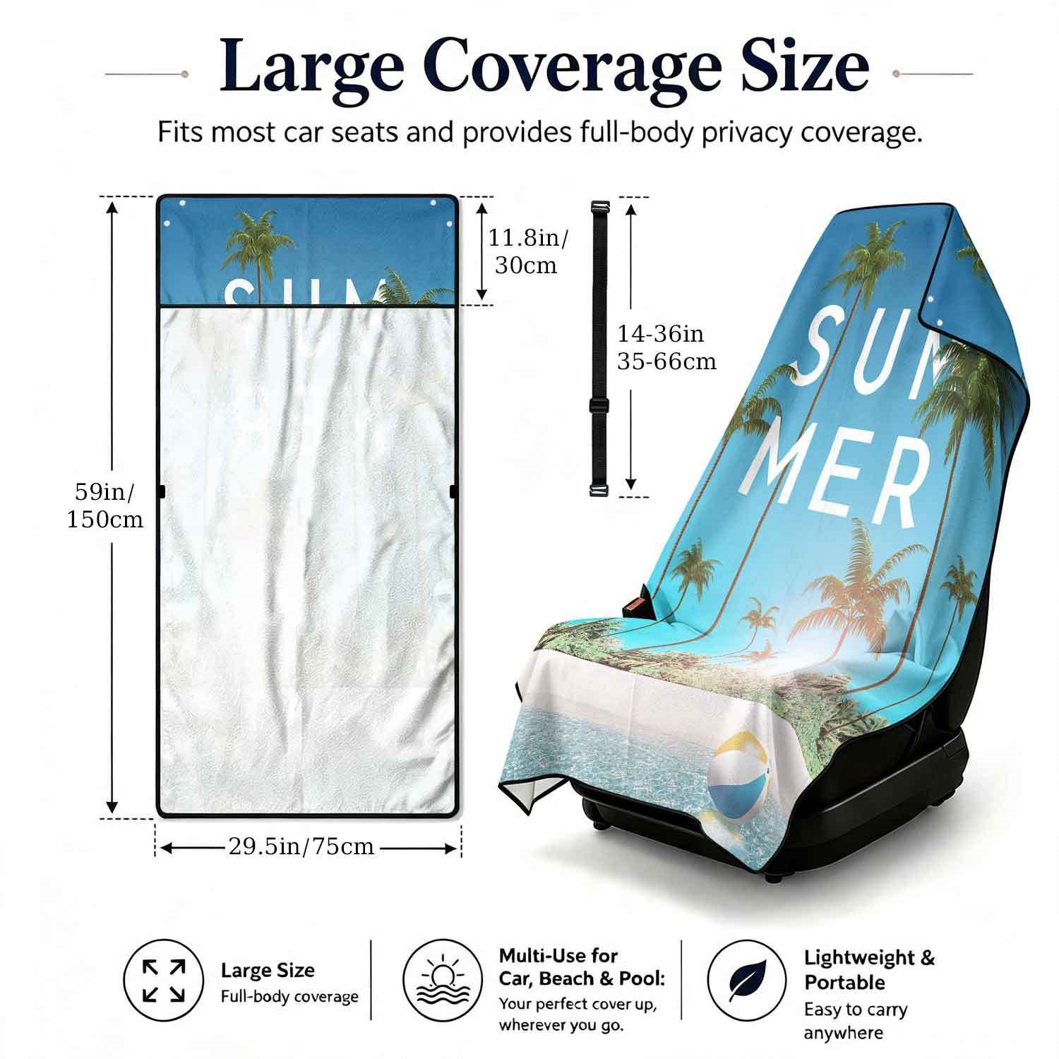 Summer bath towel and car seat cover 2-in-1, ultra-fine fiber outdoor beach and car dual-use universal seat cushion
