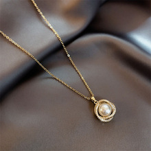 铜微镶钻珍珠吊坠高级感女士项链网红小众设计感锁骨链钛钢不掉色