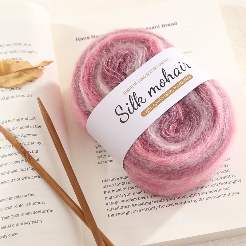 渐变饼干真丝段染马海毛毛线手工编织羊毛毛衣围巾帽子diy披肩