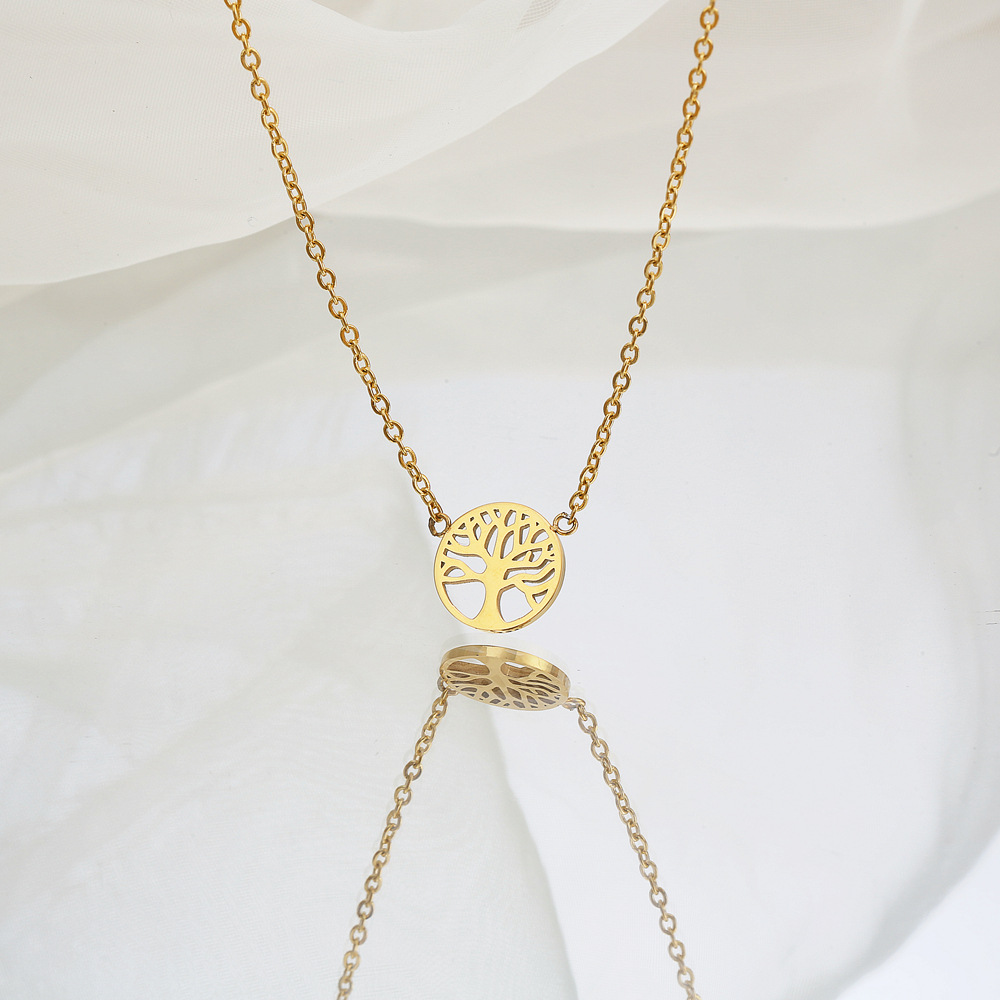 Real Gold Plated Plating Material 304 Stainless Steel Pendant Material Wholesale Jewelry Simple Style Tree 304 Stainless Steel 18K Gold Plated Inlaid Gold Stainless Steel Necklaces