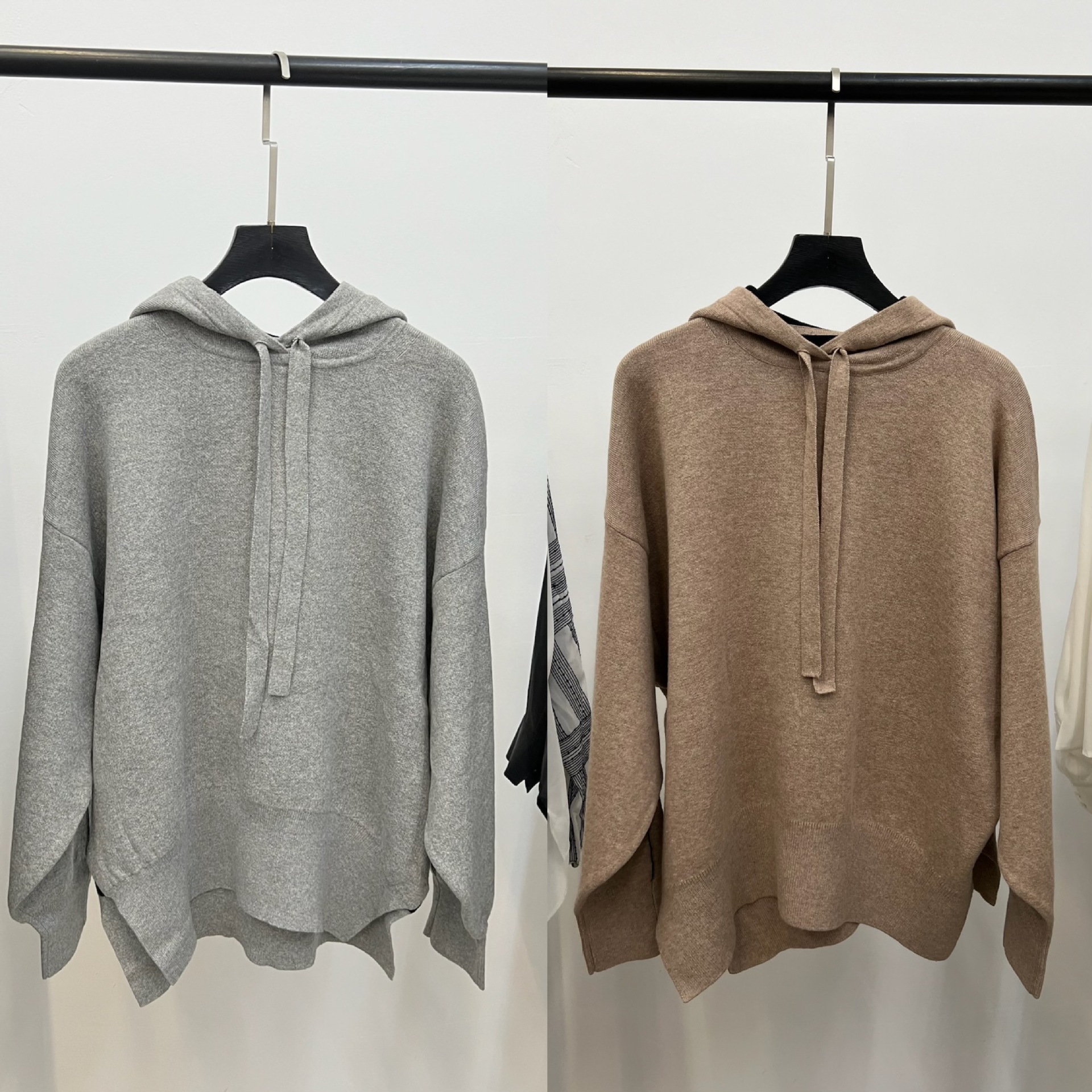 尾单 宽松连帽下摆两侧开衩落肩 长袖针织衫毛衣