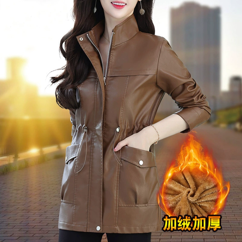 Mid‑length warm winter jacket for plus‑size women, removable hood options, fleece/velvet variants