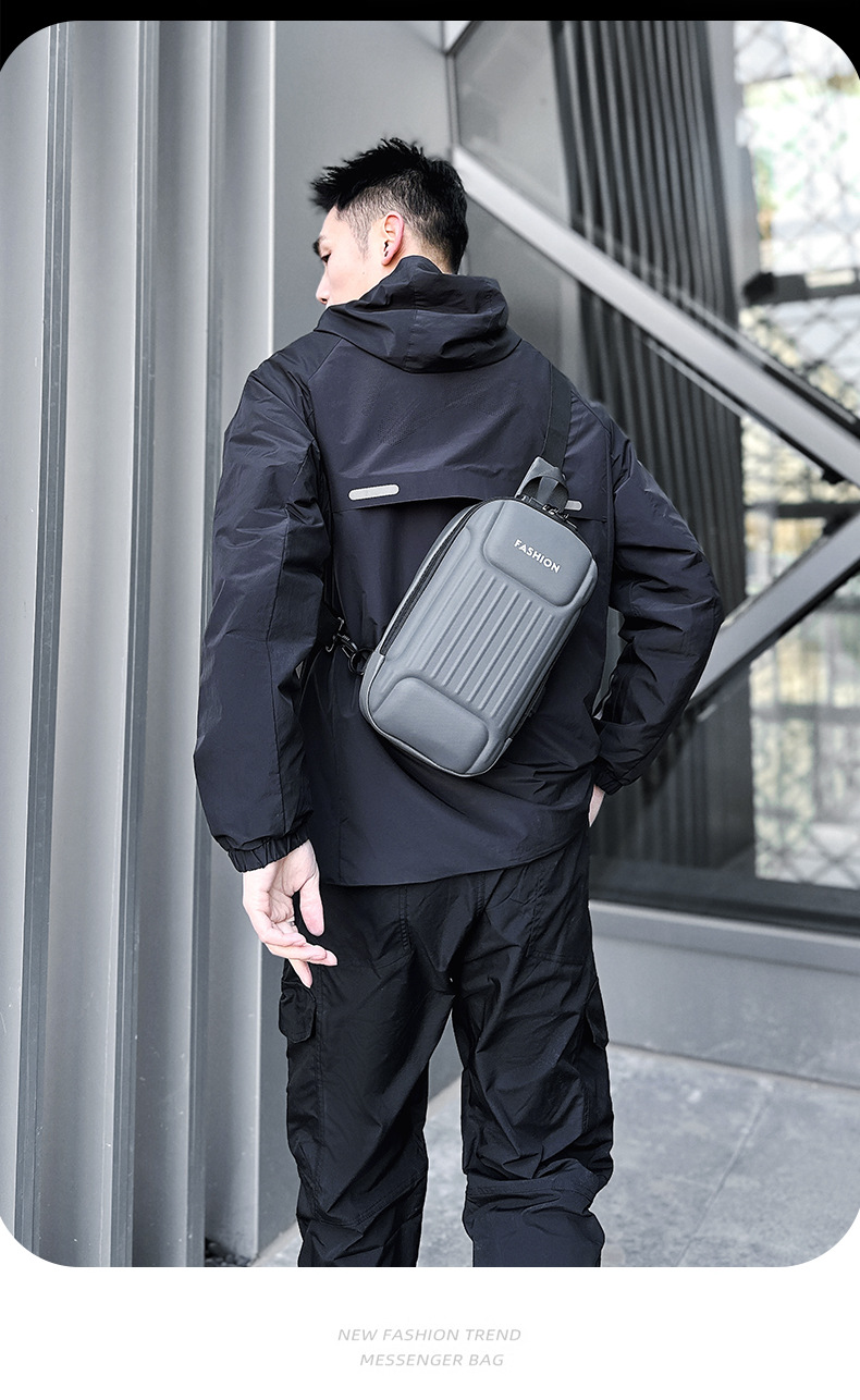 Men's crossbody bag with password lock, black large-capacity sports motorcycle bag, single-shoulder crossbody men's chest bag details Picture