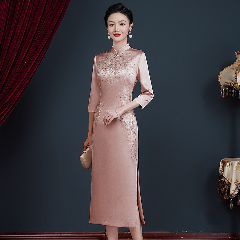 春秋妈妈婚宴礼服高贵年轻平时可穿洋气喜婆婆婚宴装旗袍连衣裙|undefined