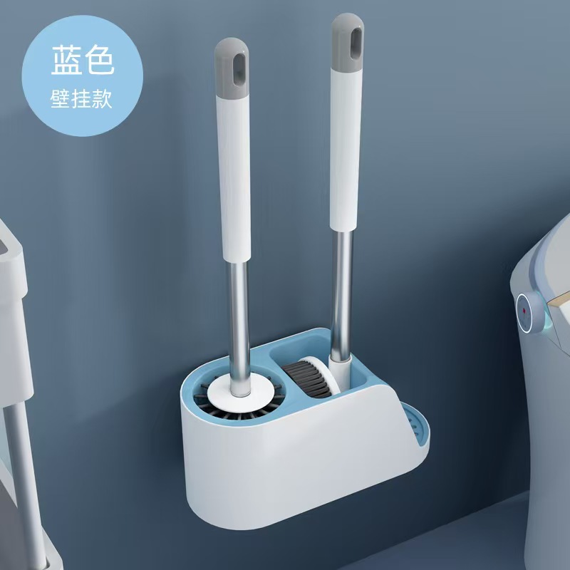 Nuevo cepillo de inodoro de silicona sin ángulo muerto de alto nivel con base colgante de pared tipo conjunto de almacenamiento alargado inodoro transfronterizo