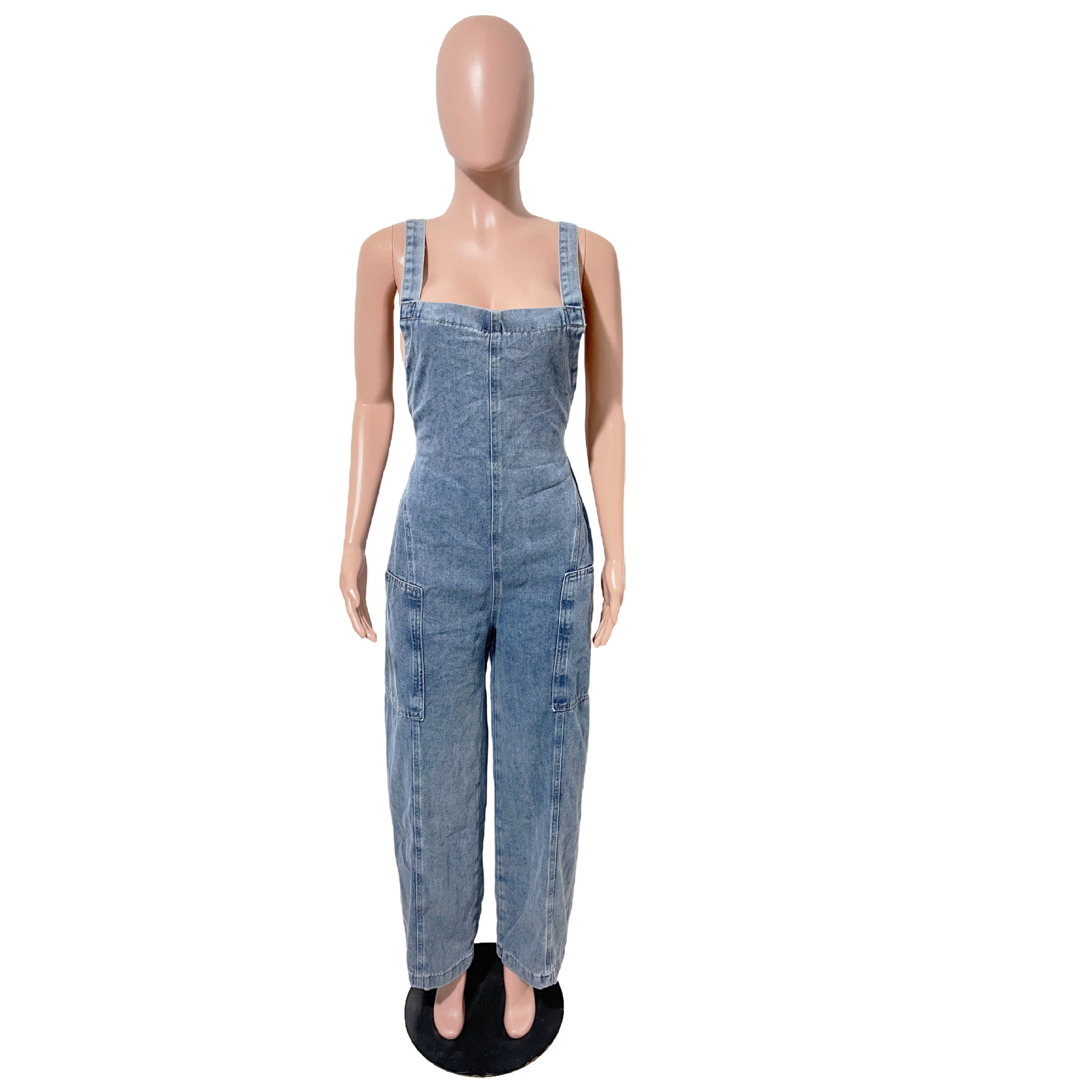 Dam denim jumpsuit med vida ben i amerikansk stil_voghion.com