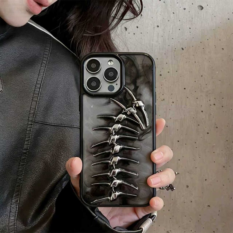 Trendy Cool Gradient Metallic Fishbone Phone Case Suitable for Apple 18, iPhone 17 Pro Max, High-End Feel, Gothic Style for iPhone 15 Trendy Cool Gradient Metallic Fishbone Phone Case Suitable for Apple 18, iPhone 17 Pro Max, High-End Feel, Gothic Style for iPhone 15