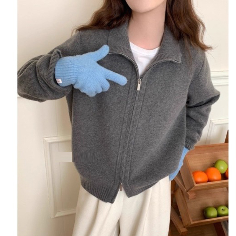 阿诗蜜白色高领毛衣外套女2025新款春秋季高级感穿搭拉链开衫上衣|undefined