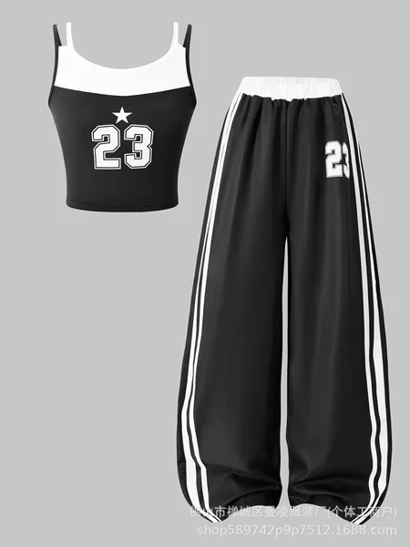 Foreign Trade Cross-Border Children's Girls' Outfit 2026 Summer Camisole Vest Wide-Leg Pants Long Pants Sports Casual Fashion