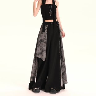 Spliced ​​Irregular Culottes for Women 2025 Spring New Style New Chinoiserie Niche Loose Wide-Leg Pants Black Spandex Pants