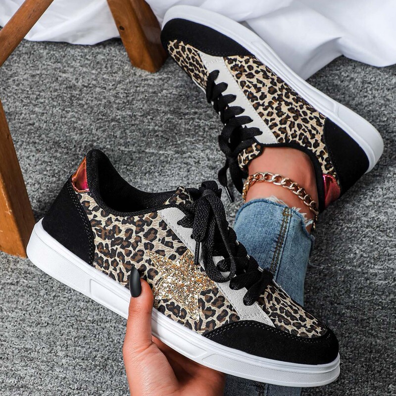 Cross-Border 2025 Spring New Women's Sneakers with Front Lace-Up Leopard Print Retro Casual Sports Shoes Fashionable and Versatile School Shoes
