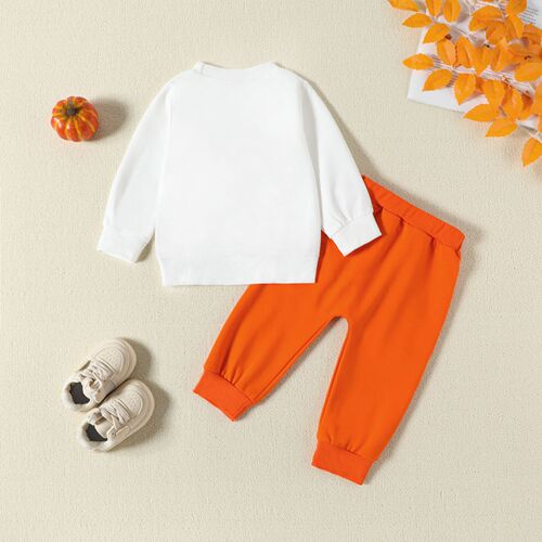Spring and Autumn Halloween Pumpkin Children's Long-sleeved Sweater Set New European and American men and girls casual letter suit